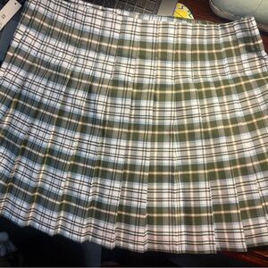 George Olive Green and White Plaid Pleated Mini Skirt